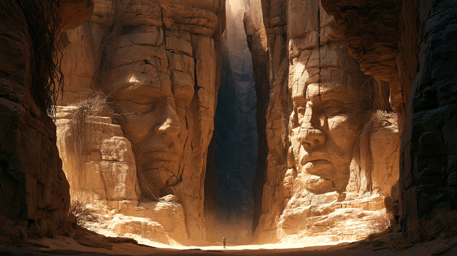 Rostros del Eterno tallados en la roca de un cañón